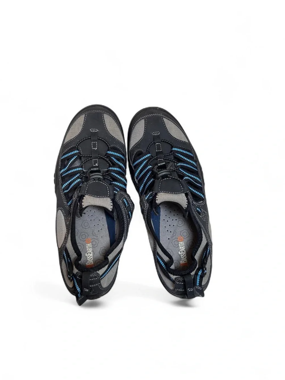 Bass Earth Sport Sandals Water Shoes Black Blue Bungee Strap Size 11/12